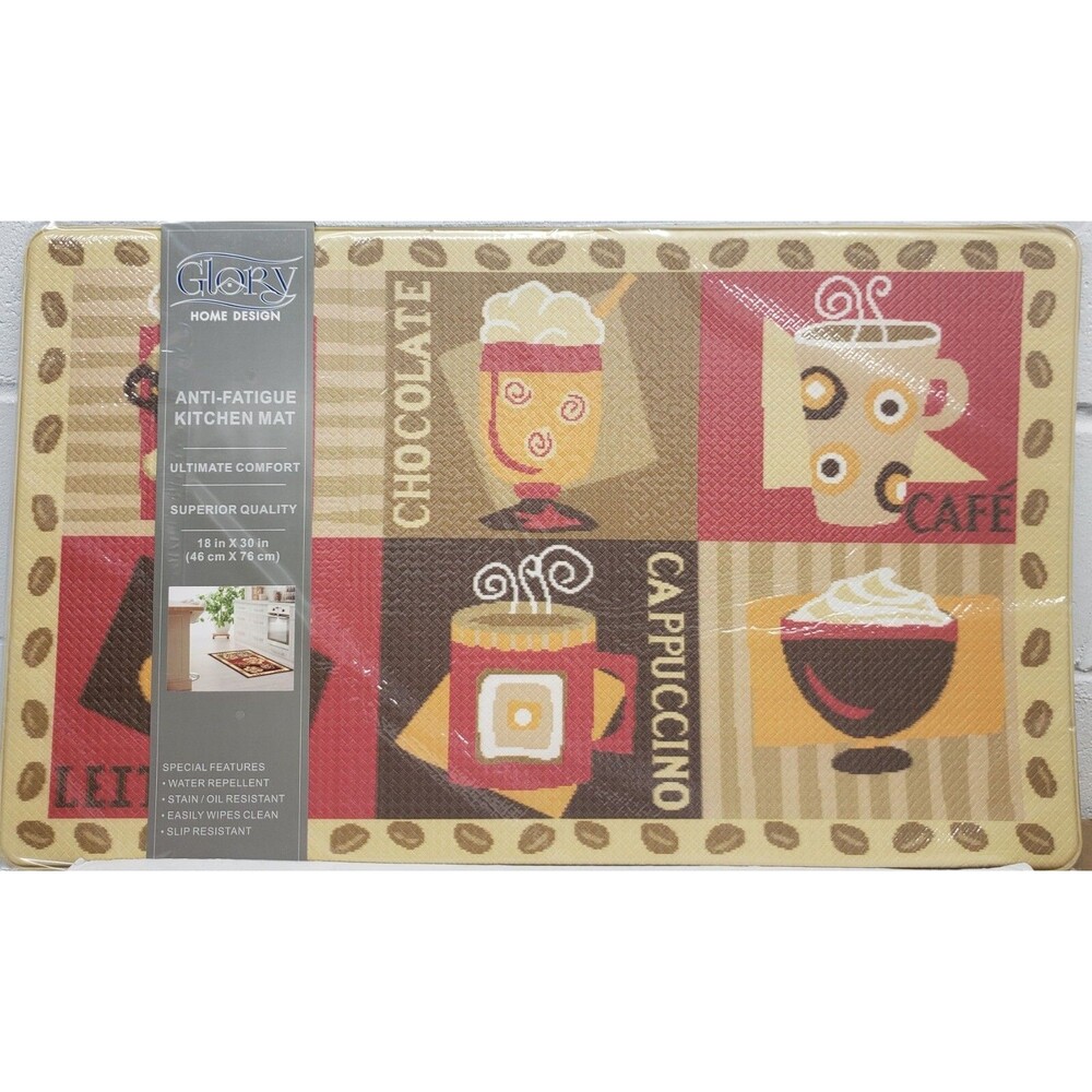 ANTI-FATIGUE NON SLIP PVC KITCHEN FLOOR MAT (18"x30") 6 COFFEE TYPES SQUARES,GHD